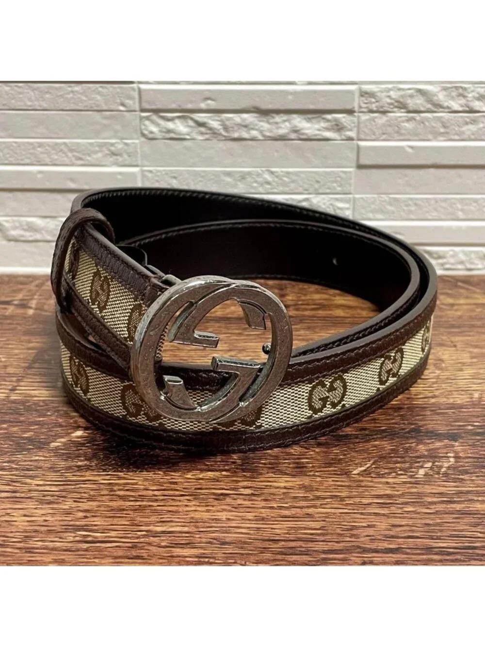 Gucci GG Interlocking Buckle Belt Canvas Leather